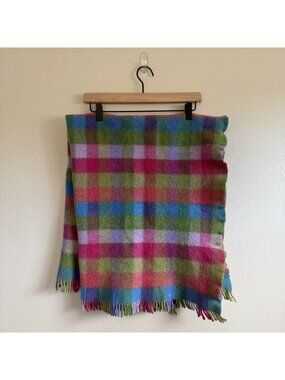 Avoca Ireland Pure New Wool Plaid Throw Blanket Shrunken Felted Crafting Textile